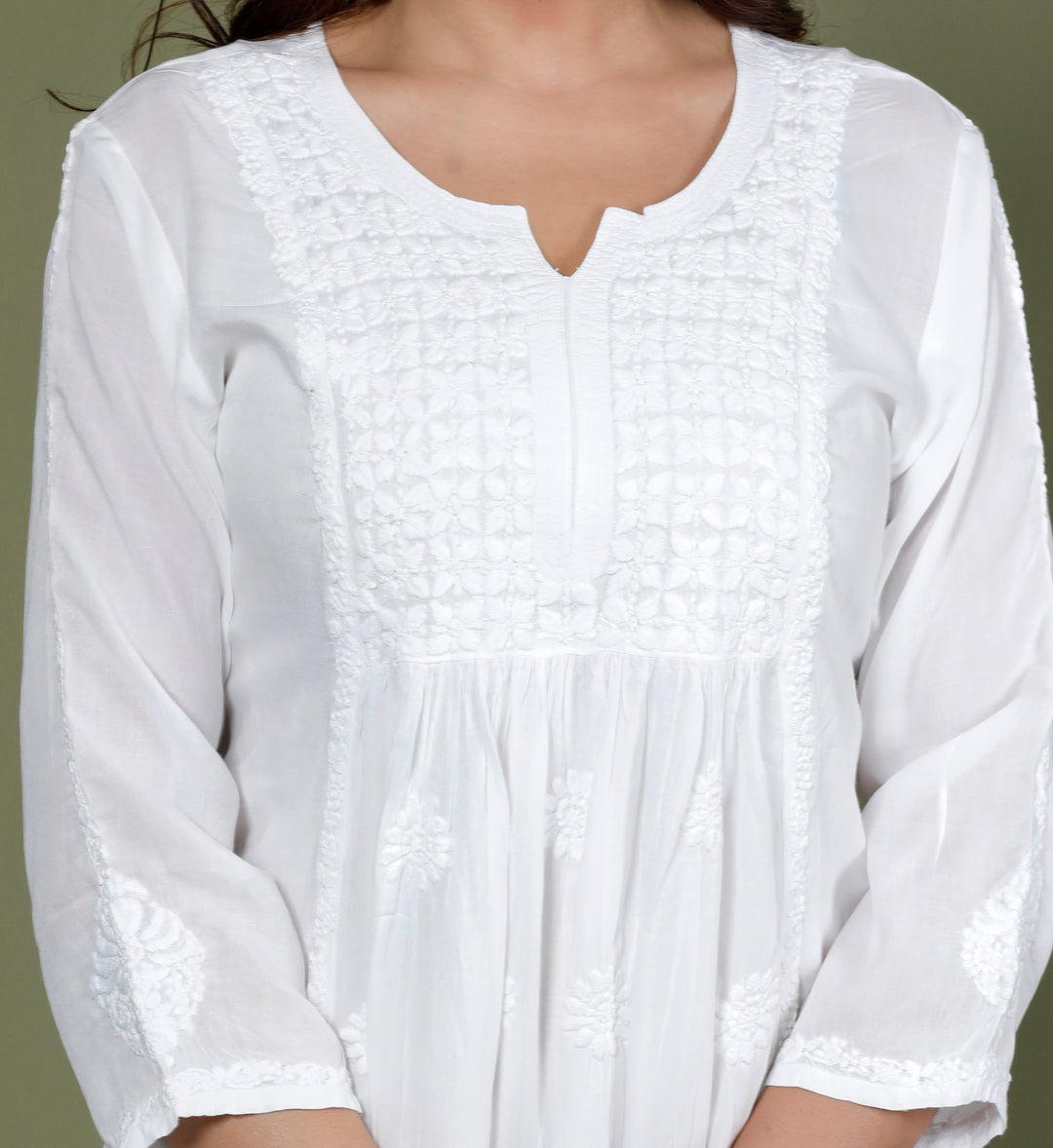 NITYA COTTON CHIKANKARI SHORT TOP