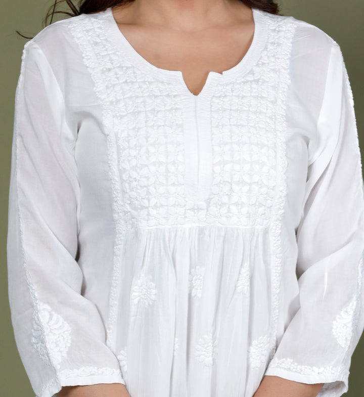 NITYA COTTON CHIKANKARI SHORT TOP