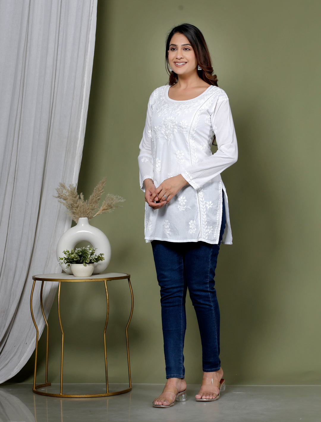 YUVIKA COTTON CHIKANKARI SHORT TOP