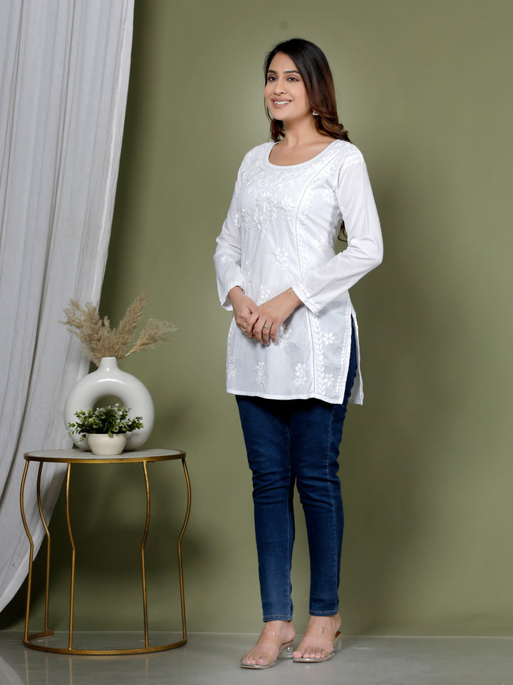 YUVIKA COTTON CHIKANKARI SHORT TOP