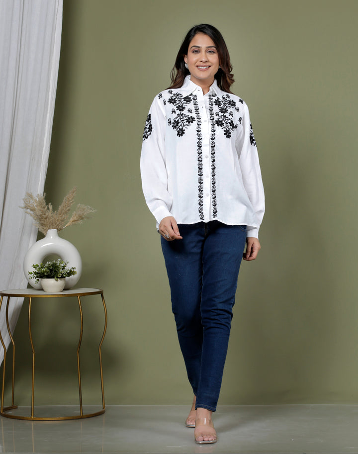 AAVYA LINEN CHIKANKARI SHIRT
