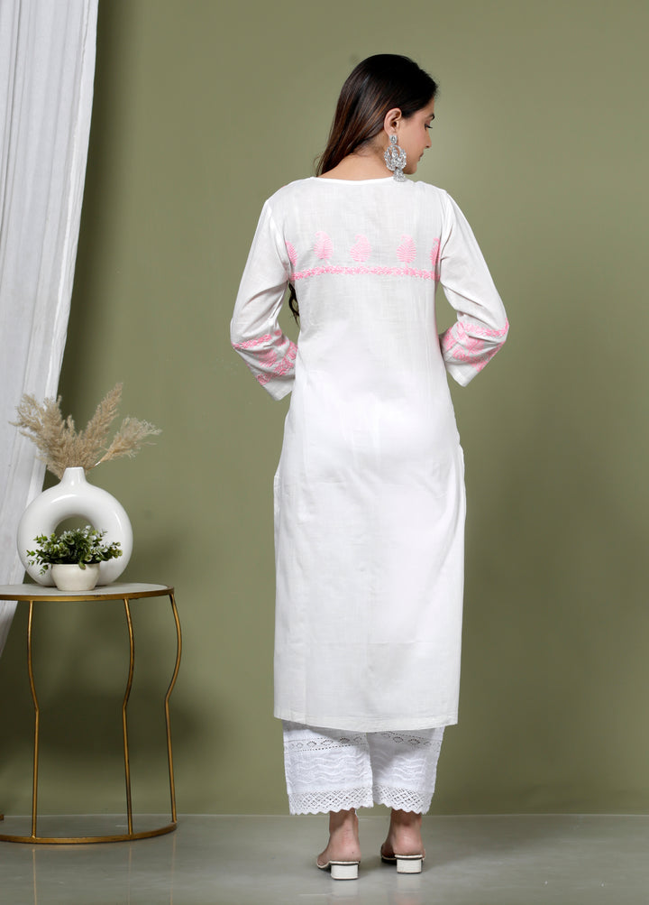 VANYA COTTON CHIKANKARI LONG KURTI
