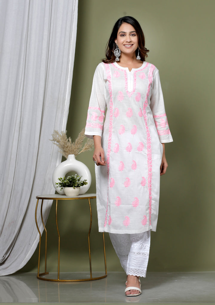 VANYA COTTON CHIKANKARI LONG KURTI