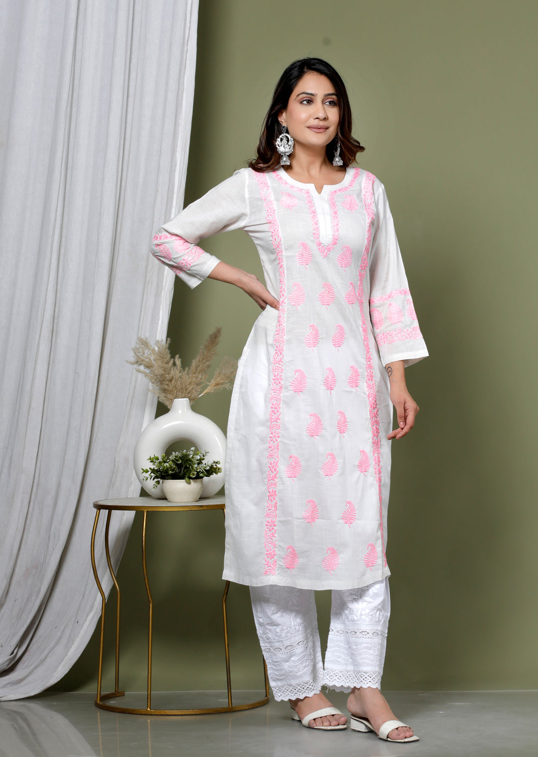 VANYA COTTON CHIKANKARI LONG KURTI