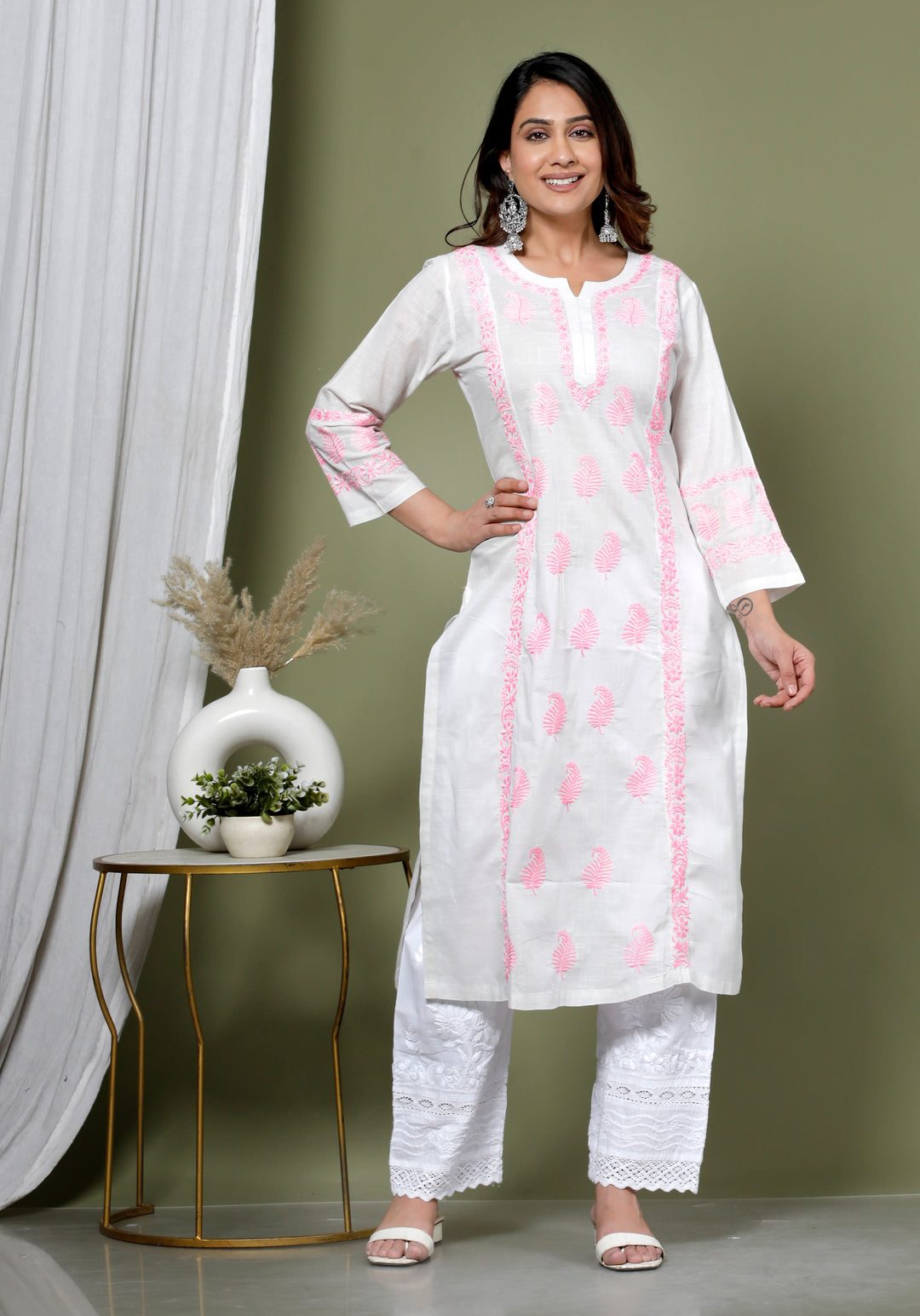 VANYA COTTON CHIKANKARI LONG KURTI