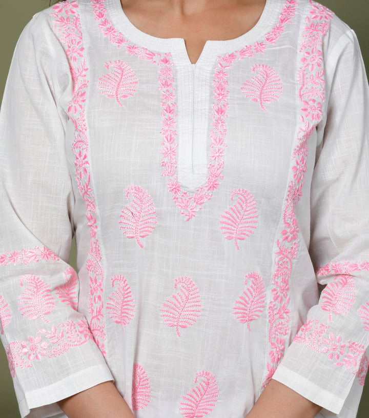 VANYA COTTON CHIKANKARI LONG KURTI