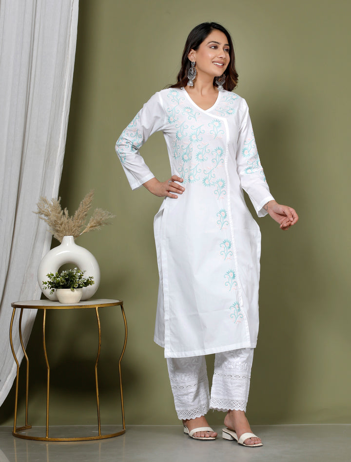 ISHIRA COTTON CHIKANKARI LONG KURTI