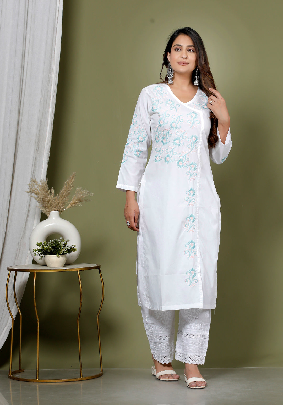 ISHIRA COTTON CHIKANKARI LONG KURTI