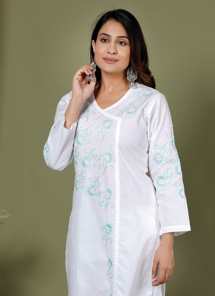 ISHIRA COTTON CHIKANKARI LONG KURTI