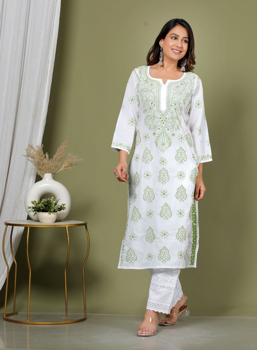TAVISHA COTTON CHIKANKARI LONG KURTI