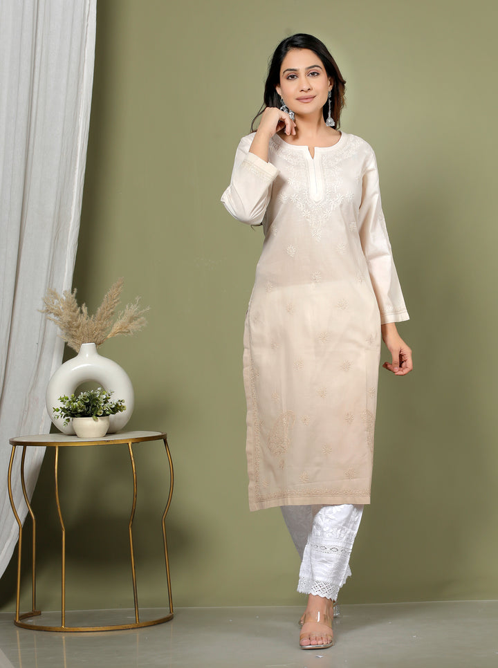 CHARVI COTTON CHIKANKARI LONG KURTI