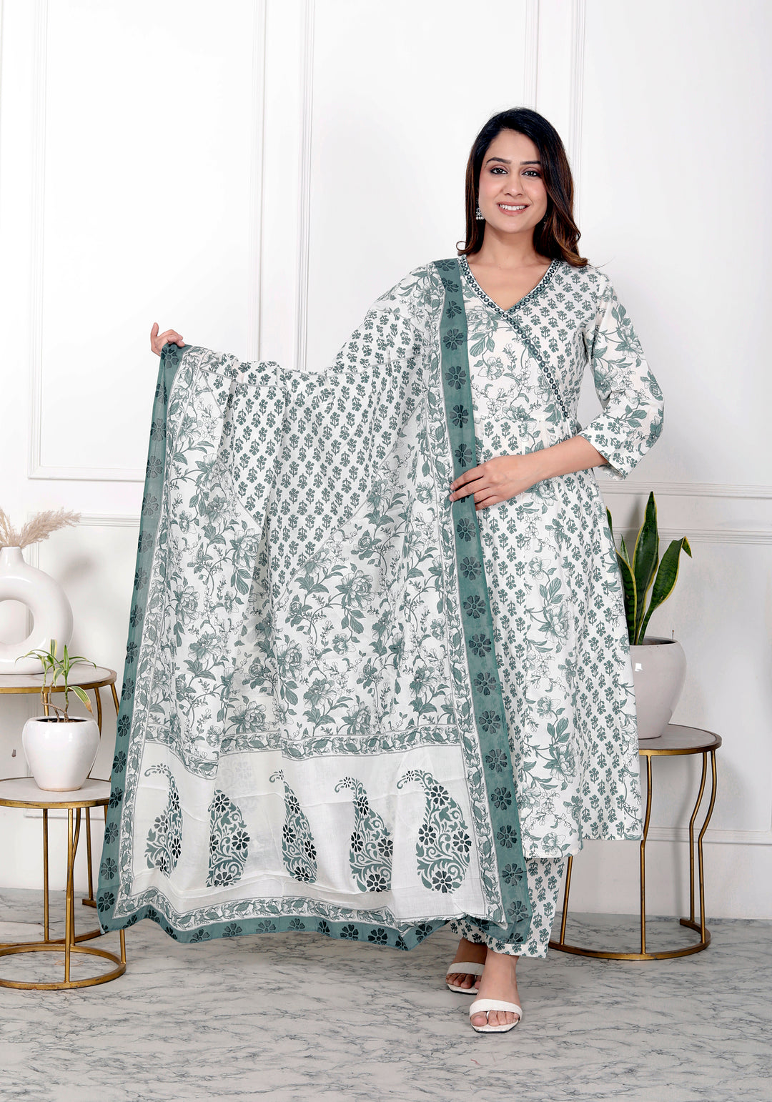 PIHU COTTON PRINTED DUPATTA SET - GREEN