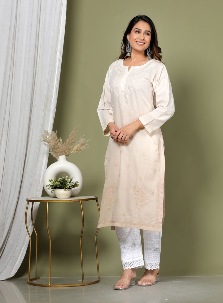 CHARVI COTTON CHIKANKARI LONG KURTI