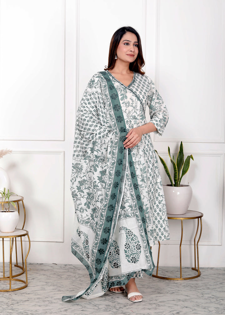 PIHU COTTON PRINTED DUPATTA SET - GREEN