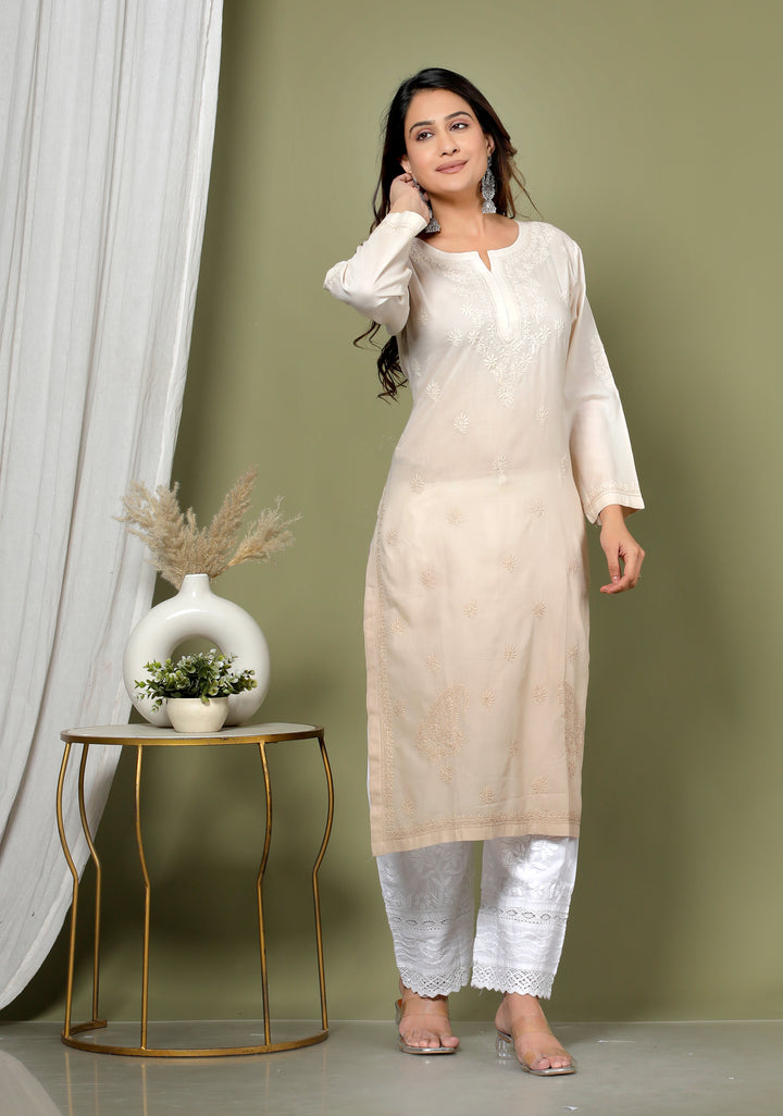 CHARVI COTTON CHIKANKARI LONG KURTI