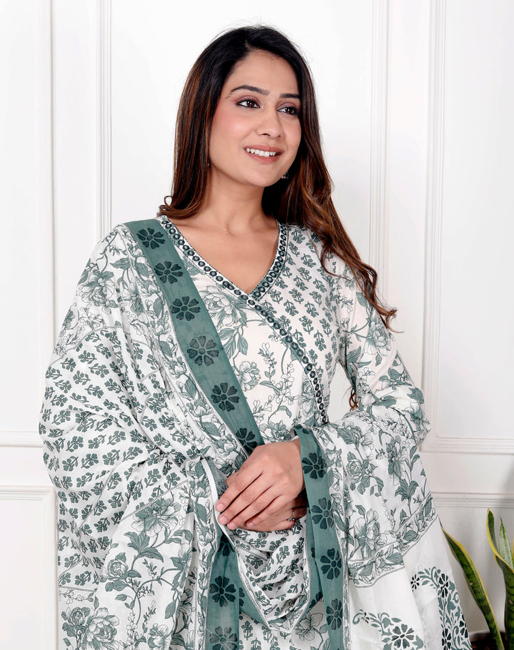 PIHU COTTON PRINTED DUPATTA SET - GREEN