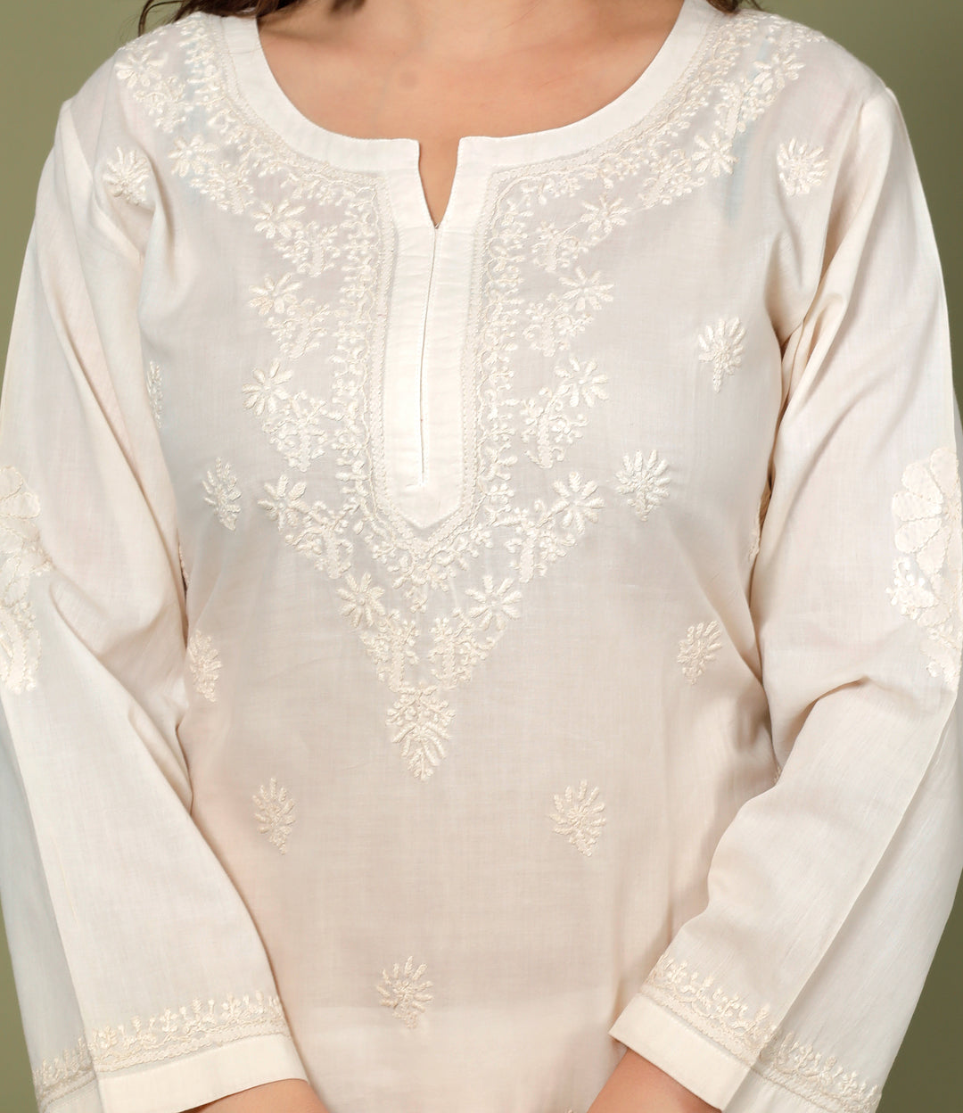 CHARVI COTTON CHIKANKARI LONG KURTI
