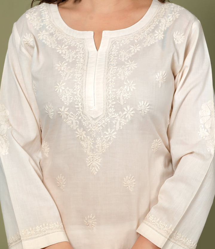 CHARVI COTTON CHIKANKARI LONG KURTI
