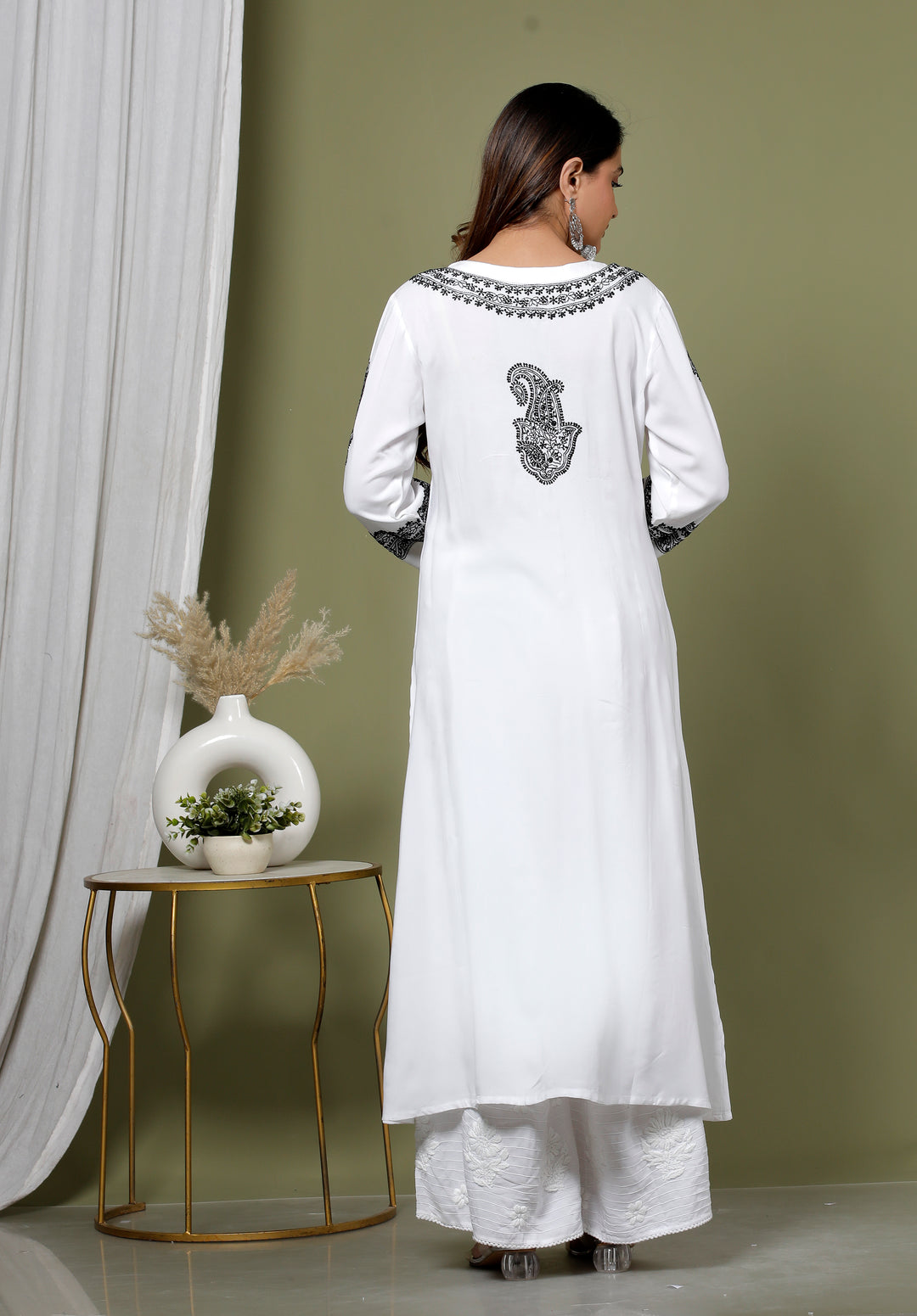 MALLIKA COTTON CHIKANKARI LONG KURTI