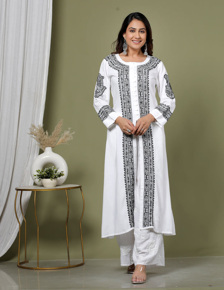 MALLIKA COTTON CHIKANKARI LONG KURTI