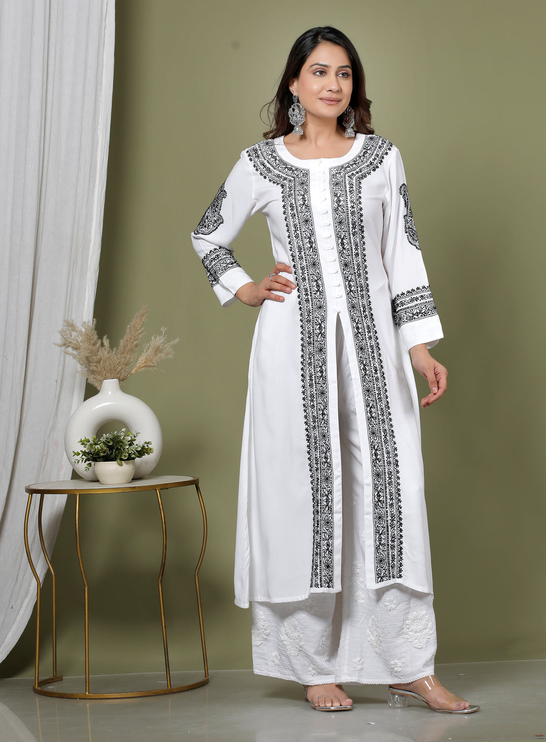 MALLIKA COTTON CHIKANKARI LONG KURTI
