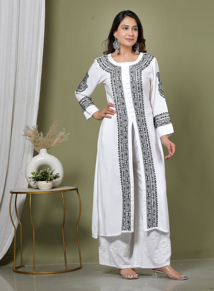 MALLIKA COTTON CHIKANKARI LONG KURTI