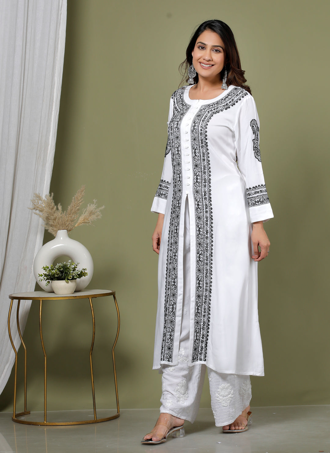 MALLIKA COTTON CHIKANKARI LONG KURTI