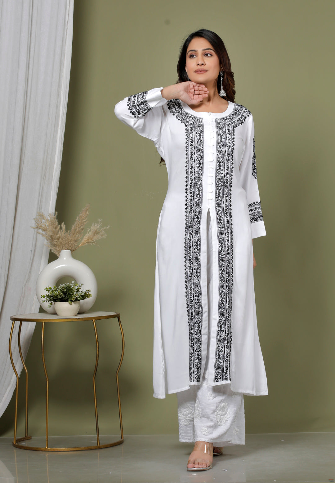 MALLIKA COTTON CHIKANKARI LONG KURTI