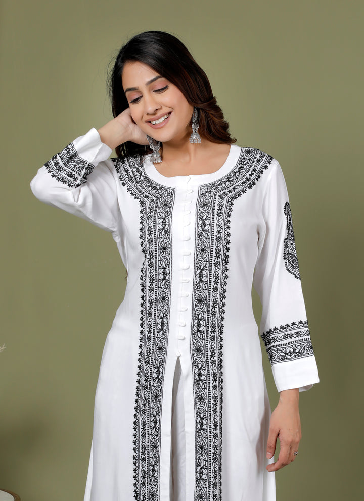 MALLIKA COTTON CHIKANKARI LONG KURTI