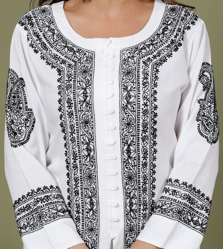 MALLIKA COTTON CHIKANKARI LONG KURTI
