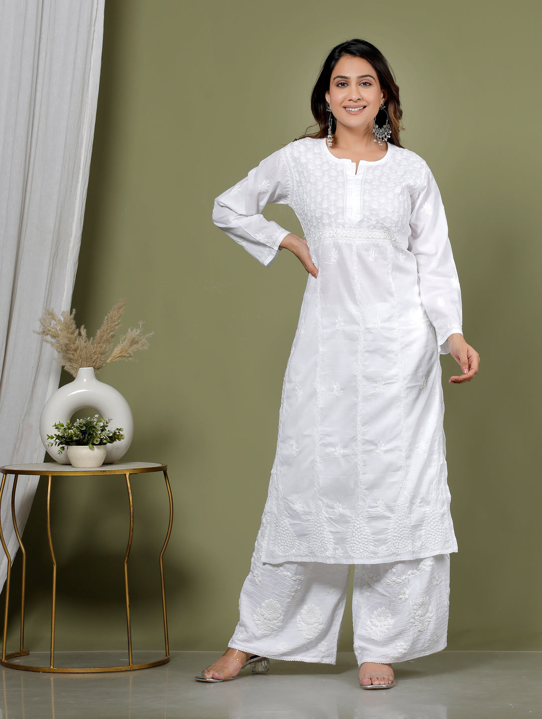 SITARA COTTON CHIKANKARI LONG KURTI