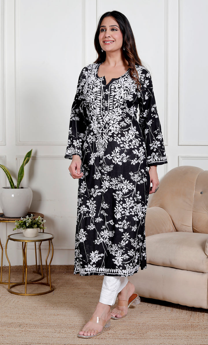 GULNAR MUL COTTON CHIKANKARI LONG KURTI
