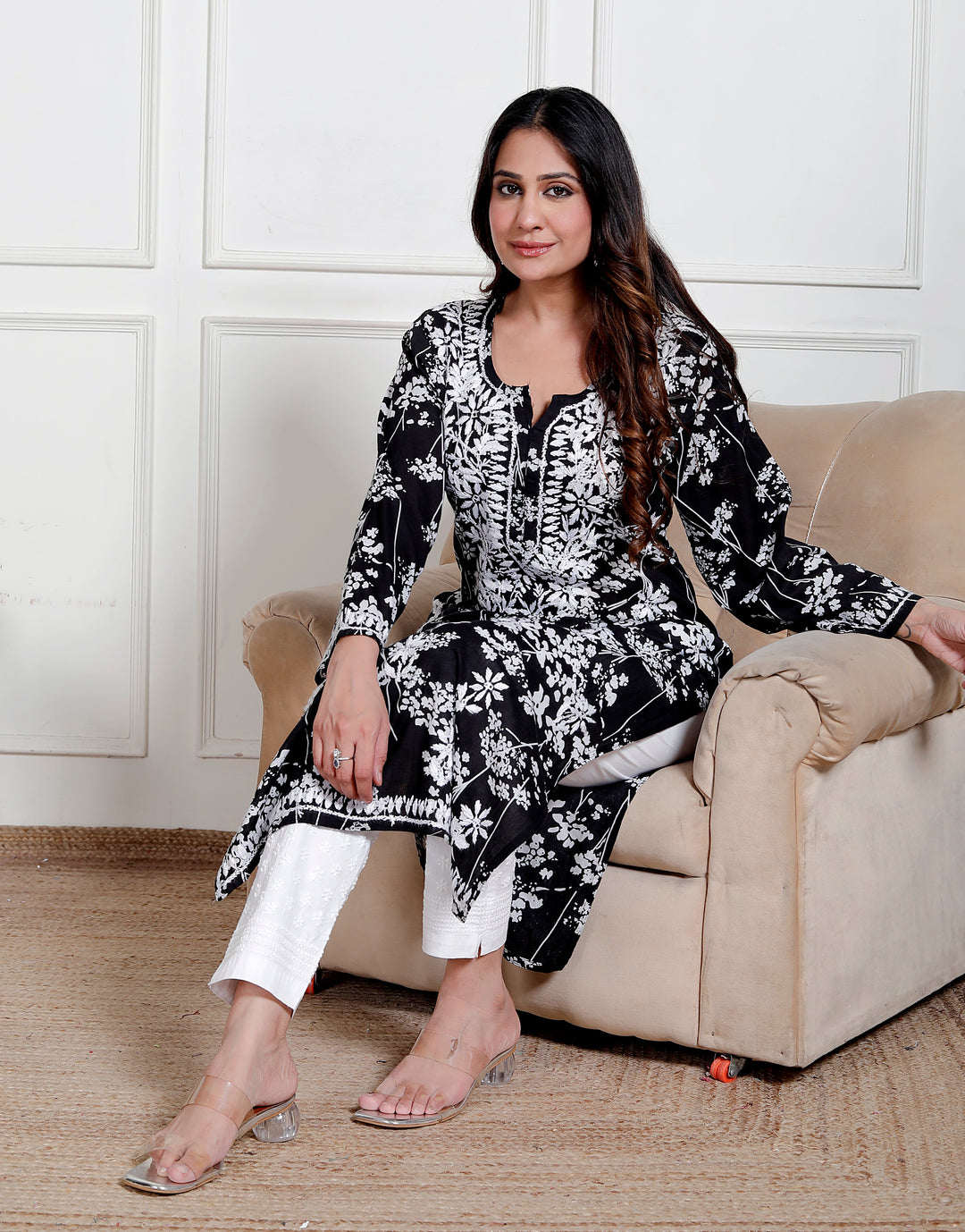 GULNAR MUL COTTON CHIKANKARI LONG KURTI