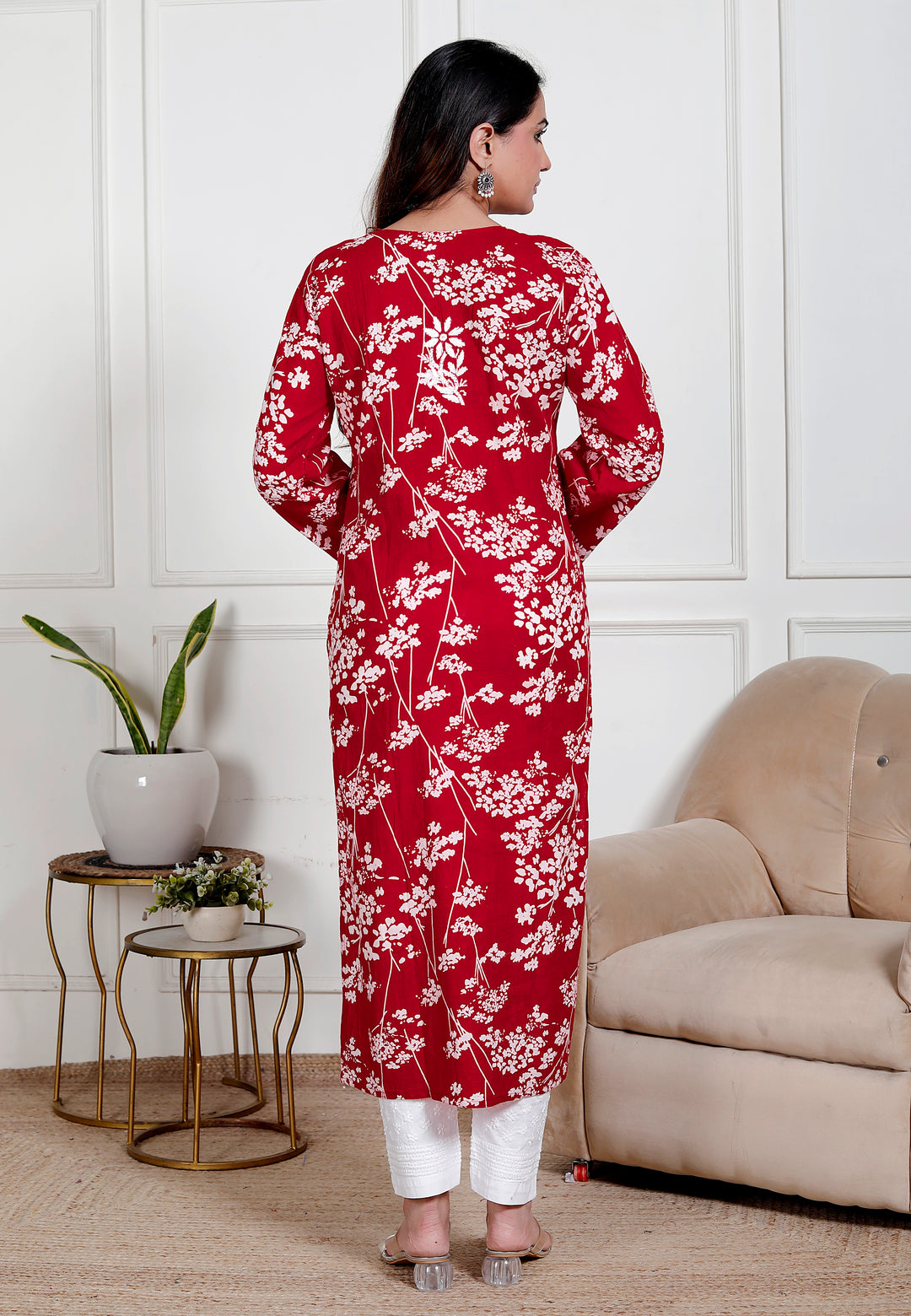 GULNAR MUL COTTON CHIKANKARI LONG KURTI