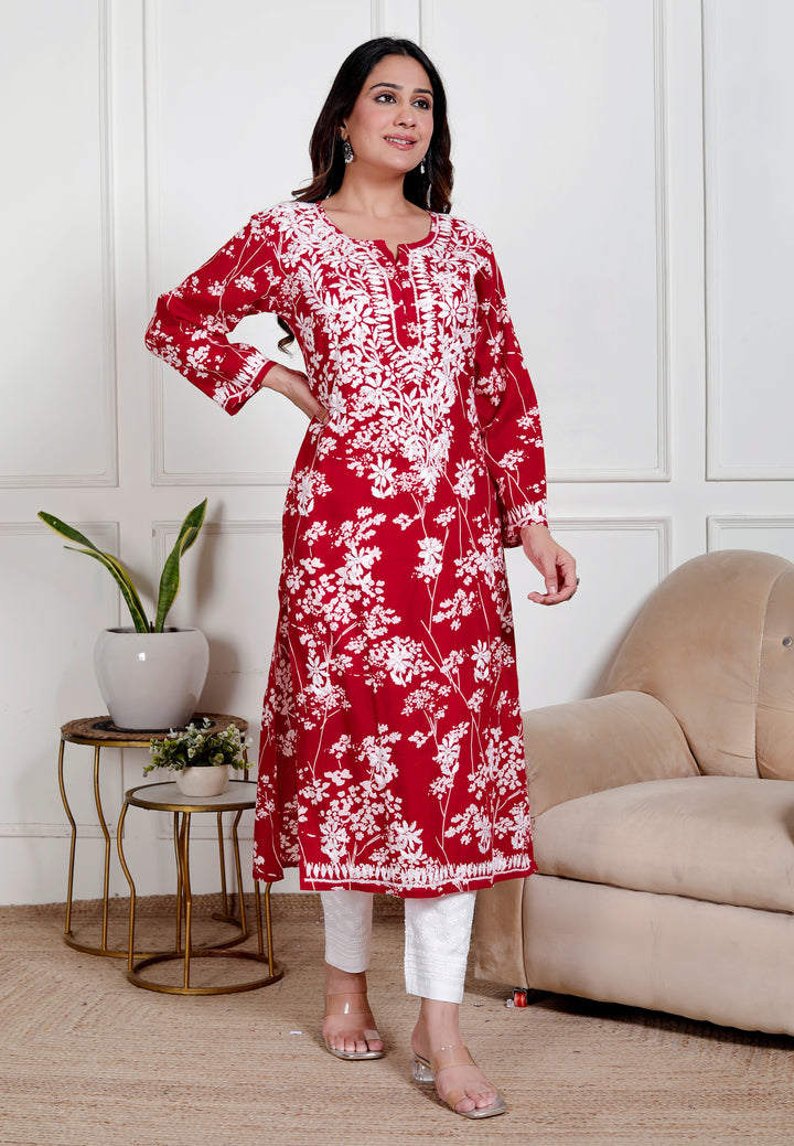 GULNAR MUL COTTON CHIKANKARI LONG KURTI