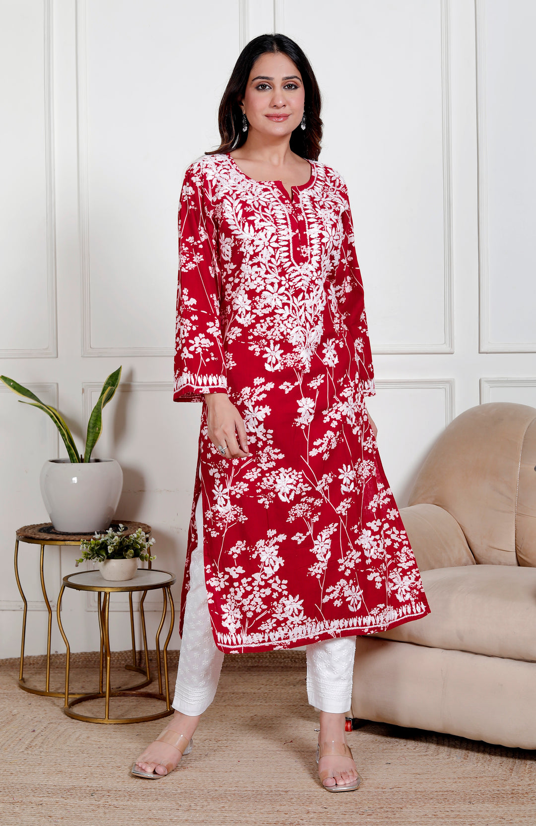 GULNAR MUL COTTON CHIKANKARI LONG KURTI