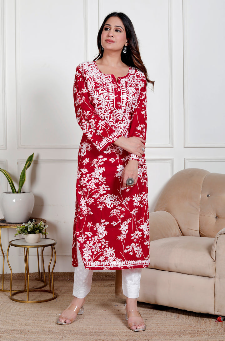 GULNAR MUL COTTON CHIKANKARI LONG KURTI