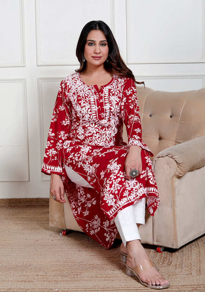 GULNAR MUL COTTON CHIKANKARI LONG KURTI