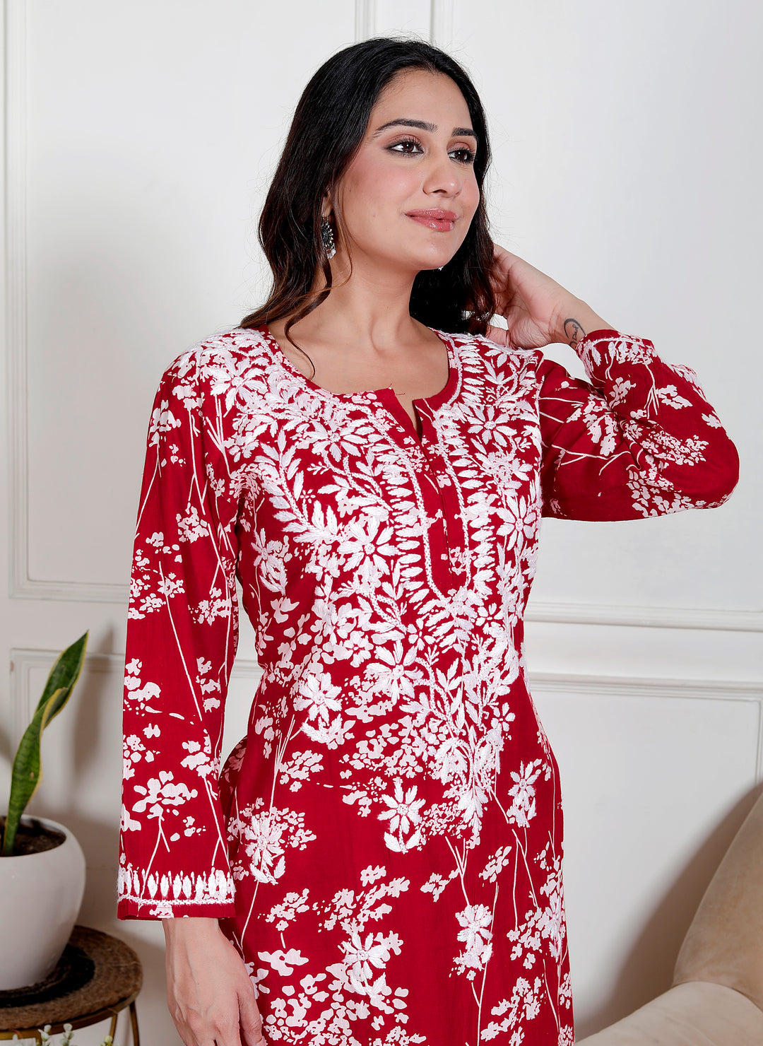 GULNAR MUL COTTON CHIKANKARI LONG KURTI