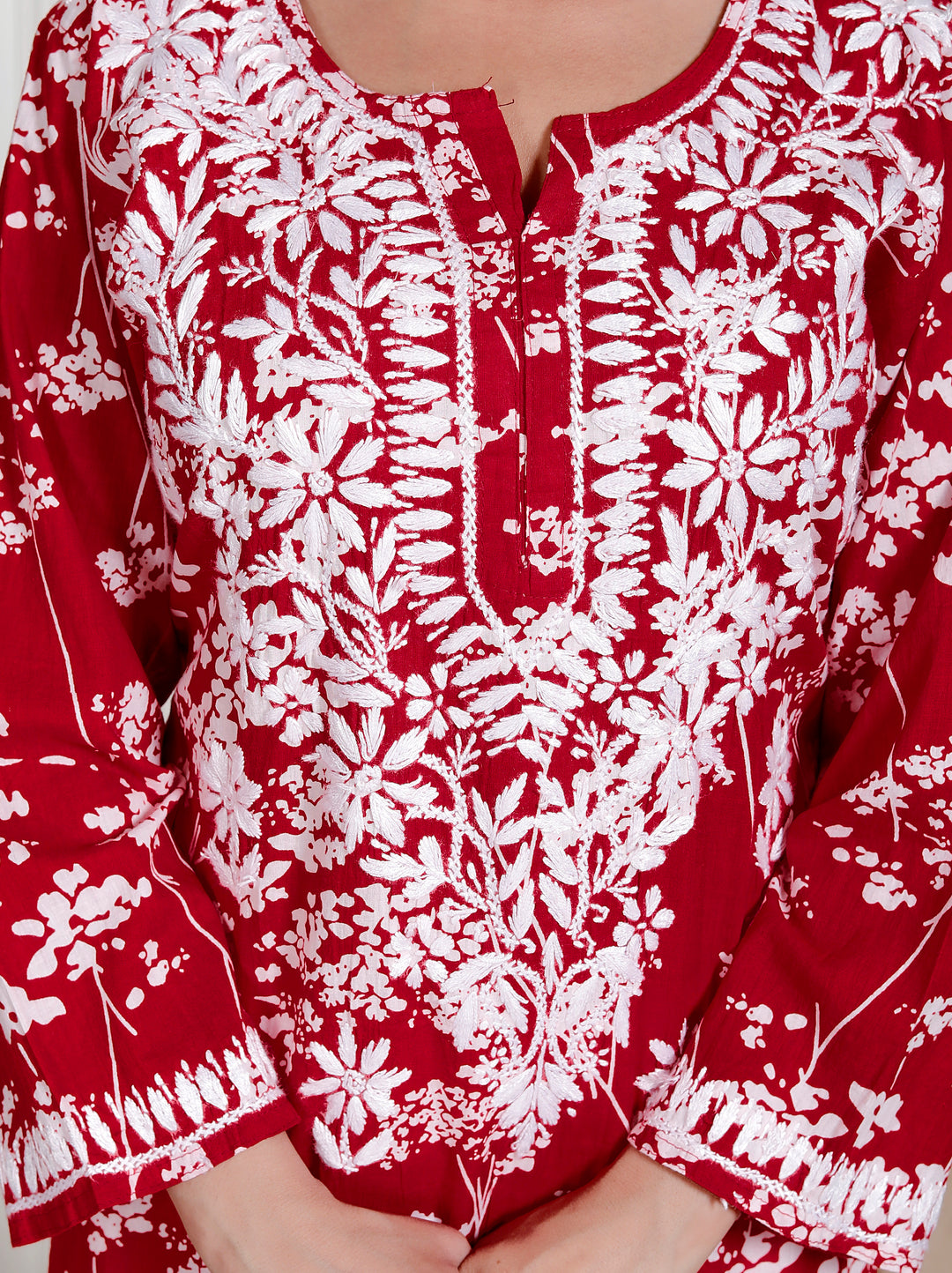 GULNAR MUL COTTON CHIKANKARI LONG KURTI