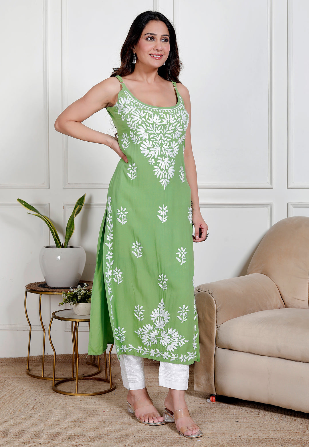 FATIN COTTON CHIKANKARI SPAGHETTI KURTI