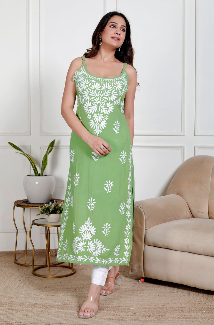 FATIN COTTON CHIKANKARI SPAGHETTI KURTI