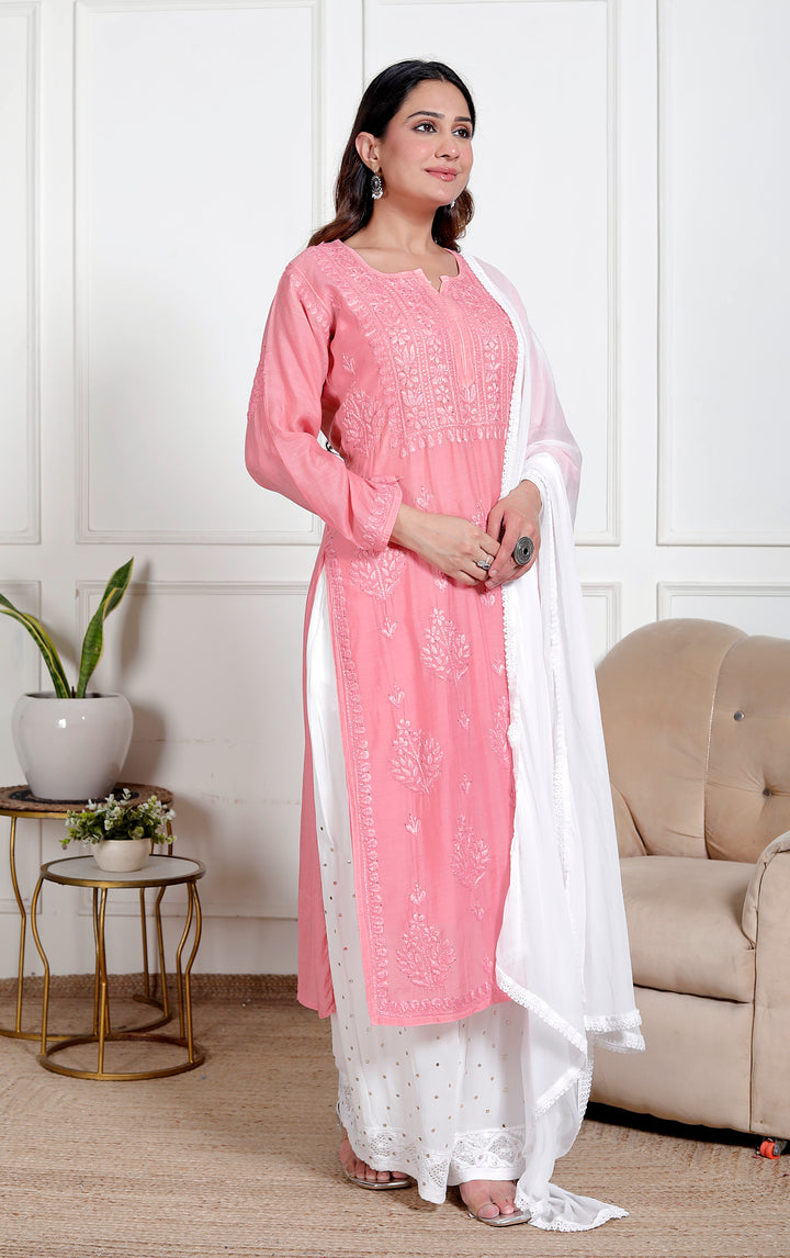 Nusrat Muslin Chikankari Long Kurti