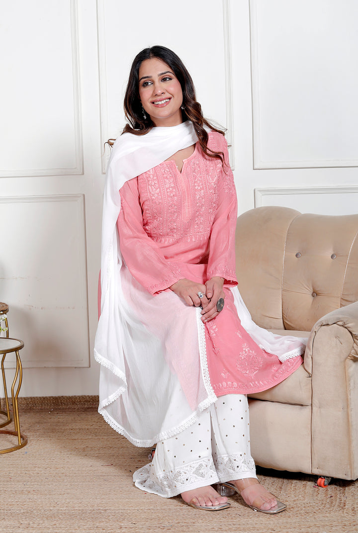 Nusrat Muslin Chikankari Long Kurti