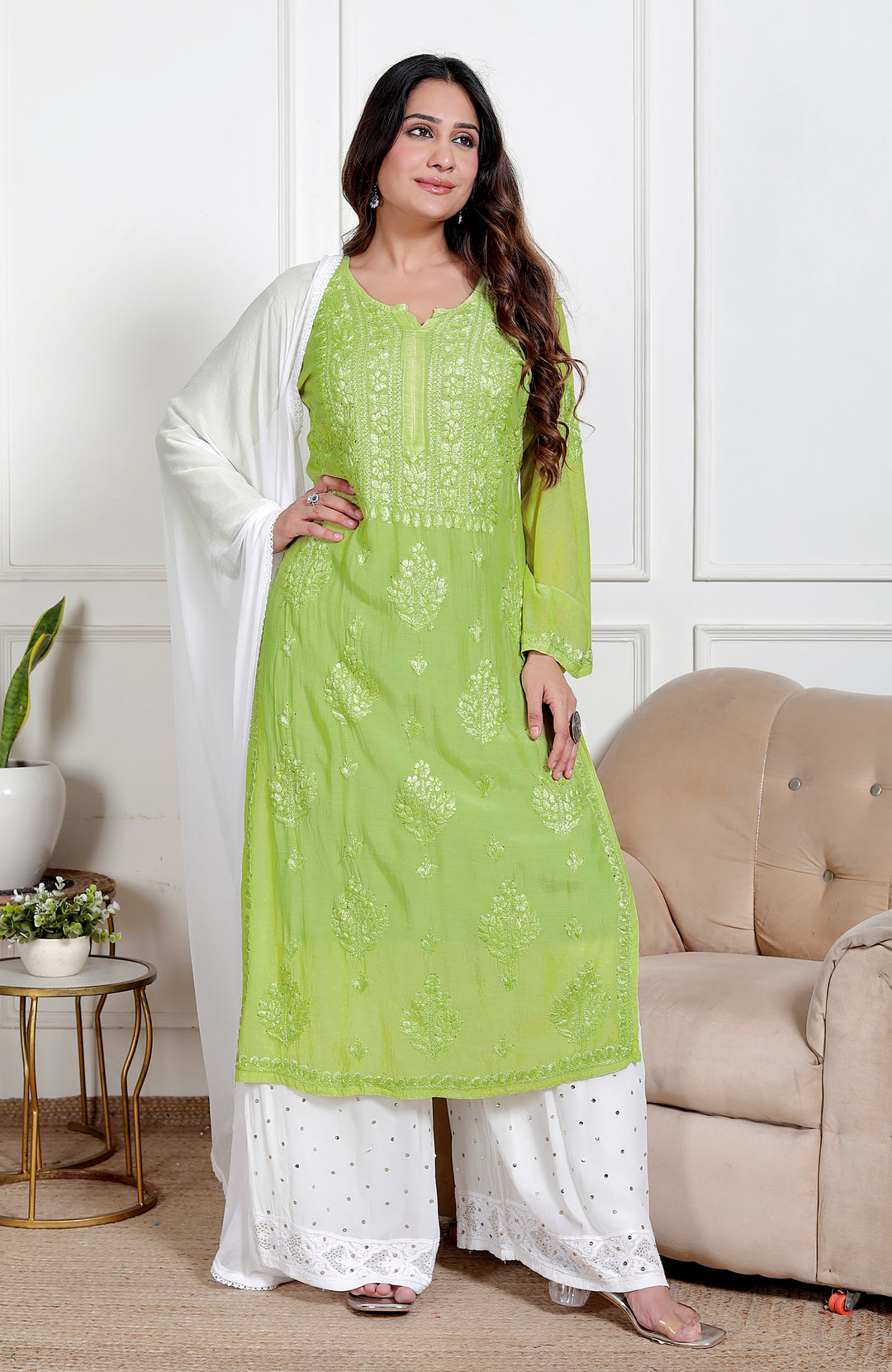 Nusrat Muslin Chikankari Long Kurti