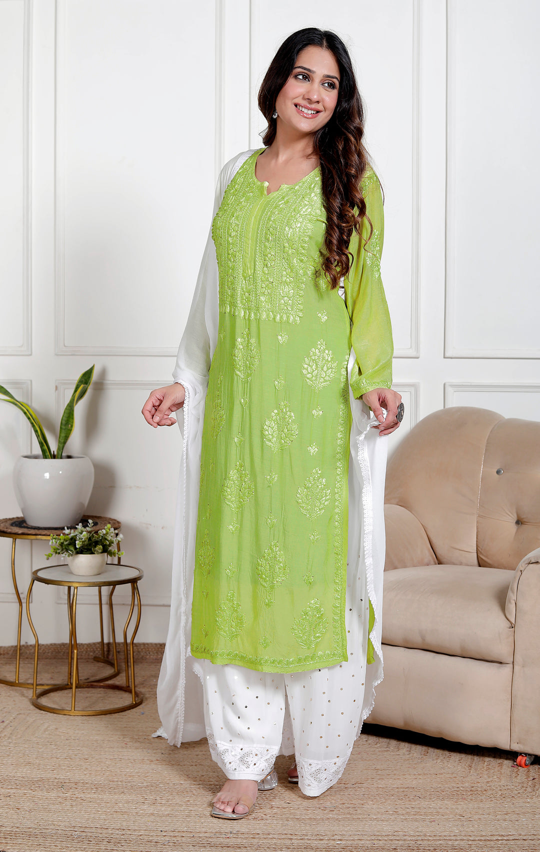 Nusrat Muslin Chikankari Long Kurti