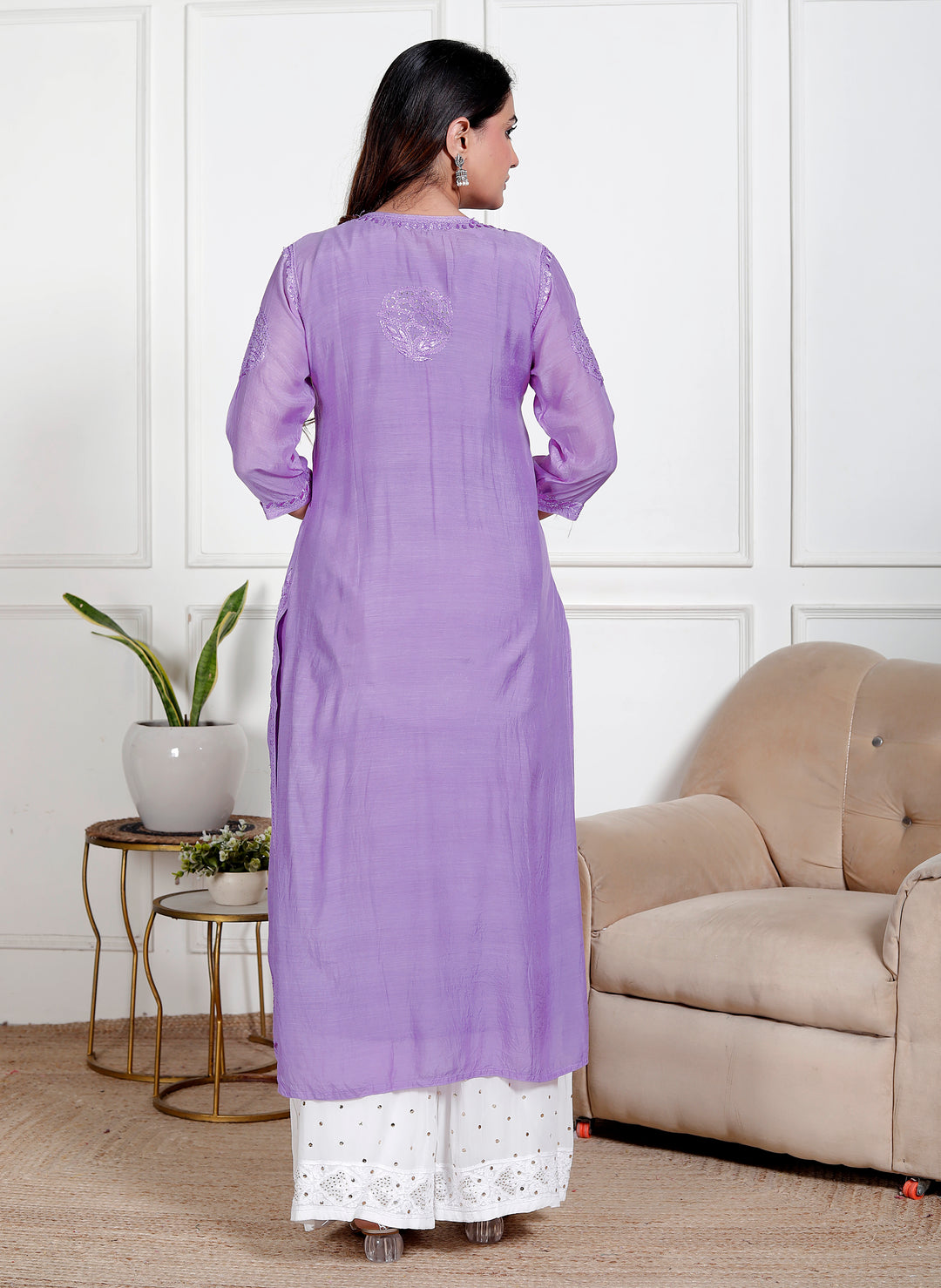 Amreen Muslin Chikankari Long Kurti
