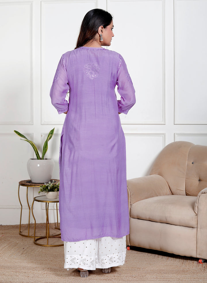 Amreen Muslin Chikankari Long Kurti