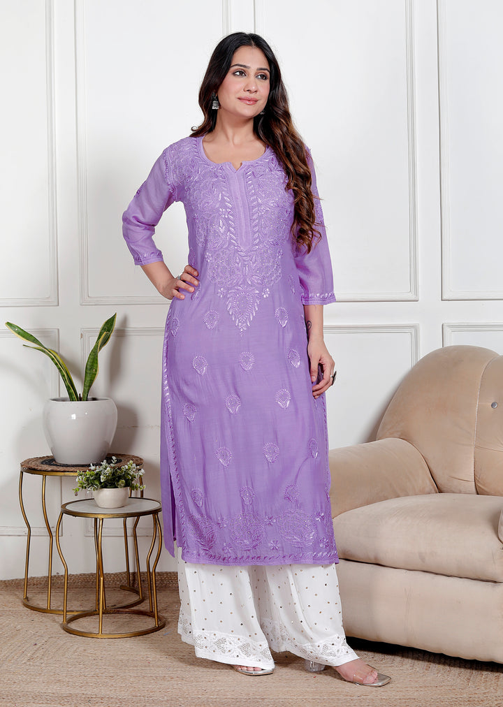 Amreen Muslin Chikankari Long Kurti