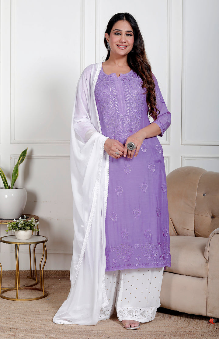 Amreen Muslin Chikankari Long Kurti